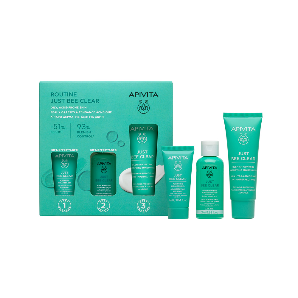 APIVITA - PROMO PACK JUST BEE CLEAR  Κρέμα Κατά των Ατελειών - 40ml ΜΕ ΔΩΡΟ Gel Καθαρισμού - 15ml & Λοσιόν Σύσφιξης Πόρων - 50ml